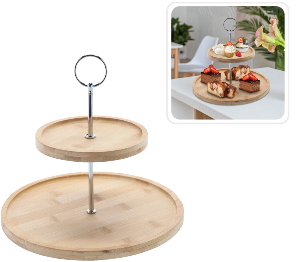 To-etagers bambus-metal etagere 22 × 24 cm