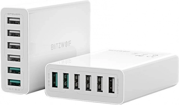 USB-oplader 6 porte BlitzWolf QC 3.0, 60W hvid