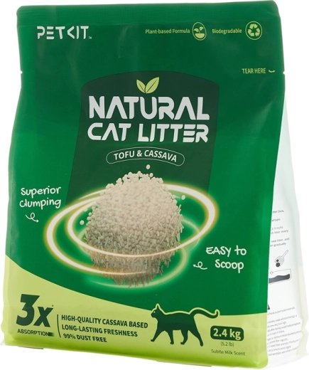 Petkit Natural kattegrus – naturligt klumpende kattegrus (4× 2,4 kg)