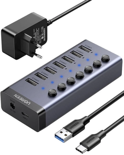 UGREEN USB-hub 7-i-1 USB-C med 7× USB 3.0 og hurtigopladning - 1 stk.