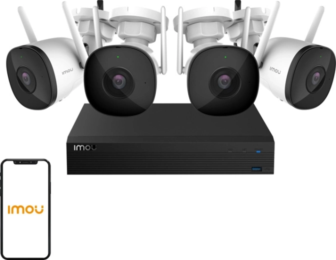 IMOU kit-pro Wi‑Fi-kamerasystem med 4× Bullet 2C-kameraer og NVR med 1 TB