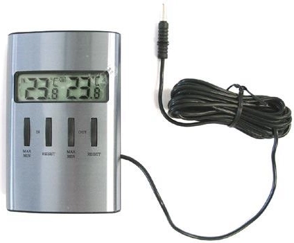 Digitalt termometer til indendørs og udendørs brug med sonde 10 × 6 cm, sølvfarvet