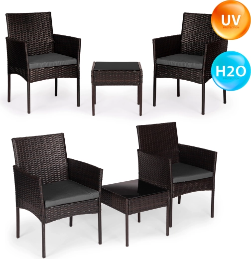 Havesæt i polyrattan til 2 personer med sofabord, mørkebrun, MultiGarden