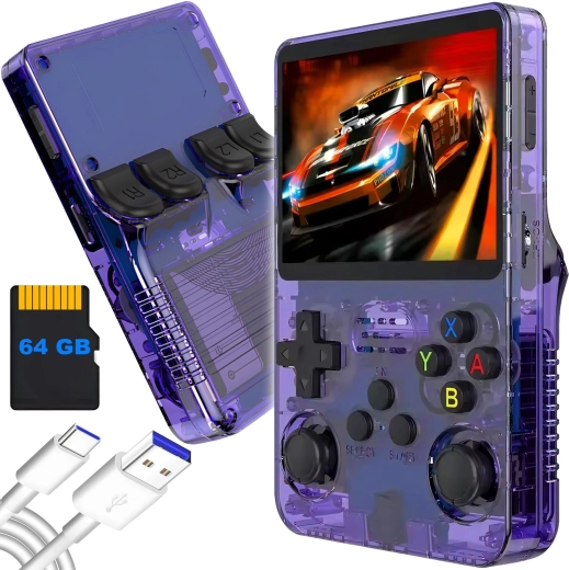 RENEW FORCE R36S bærbar retro-konsol 64 GB ArkOS 2.0, lilla