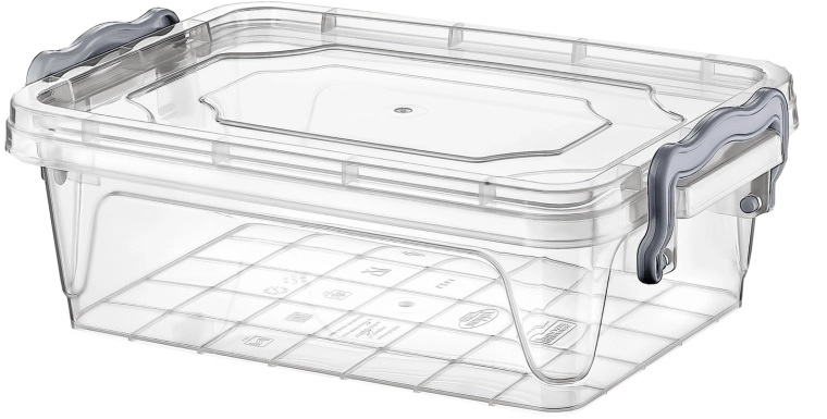 Plastisk opbevaringsboks 10 l med låg og clips, transparent