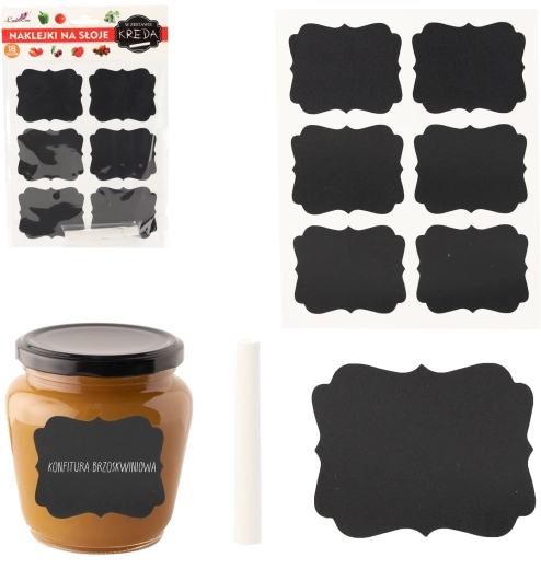 Sæt med selvklæbende tavleetiketter til glas 6,5 × 5,5 cm, 18 stk. med kridt