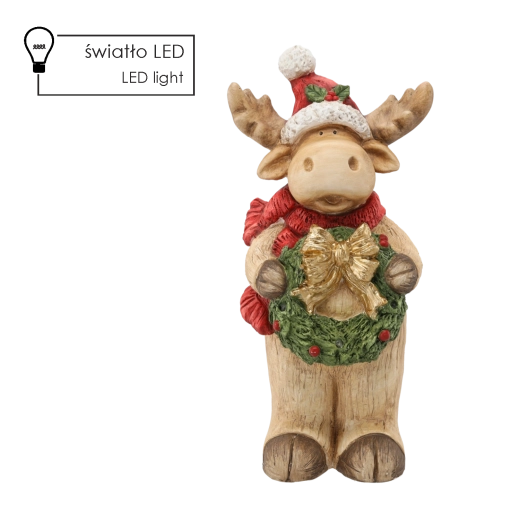 Julefigur rensdyr med krans og LED-belysning 26 × 22 × 55 cm