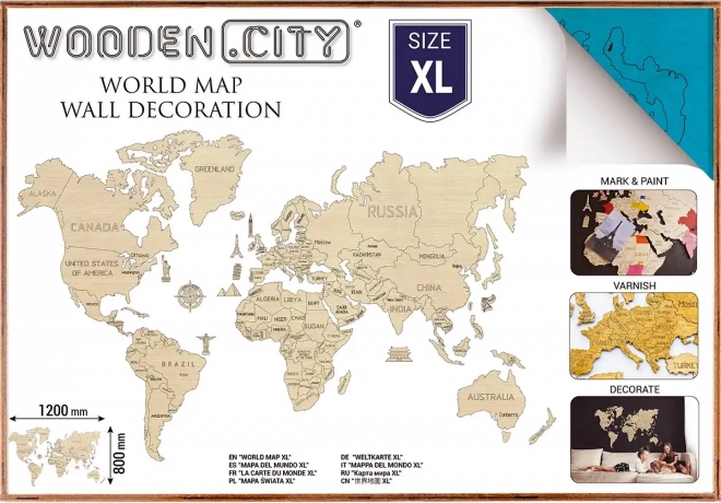 WOODEN CITY 3D-vægkort i træ over verden XL – Blå