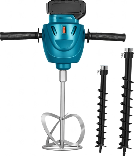 Batteridrevet mixer og jordbor med 2 batterier