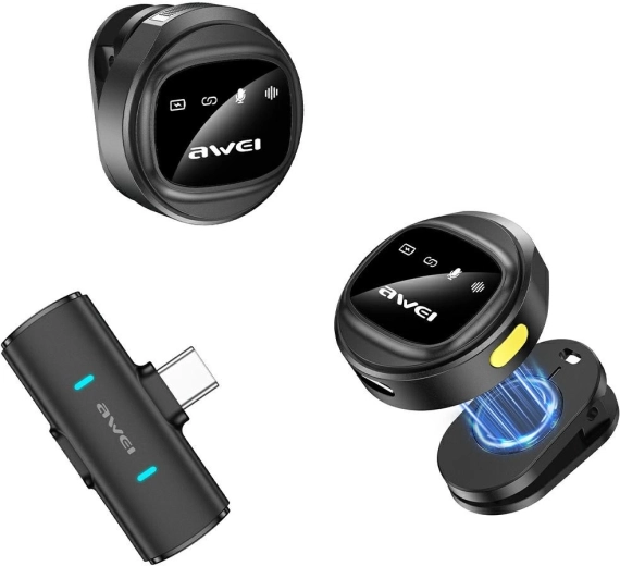 AWEI MK3 Duo trådløs lavalier-mikrofon, sort
