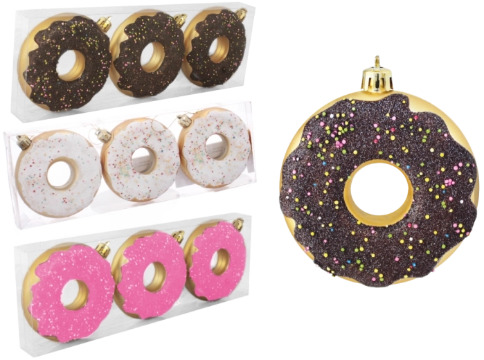 Sæt med 3 julepynt donuts 8 cm