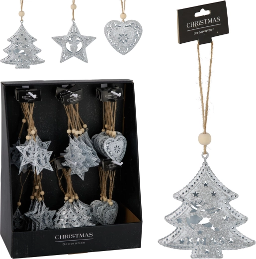 Juleophæng i metal, mix af former 7–7,5 cm, hvid