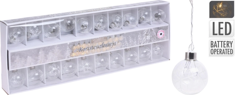 Lyskæde kugler 5 cm, 7 m, 20 LED, varm hvid