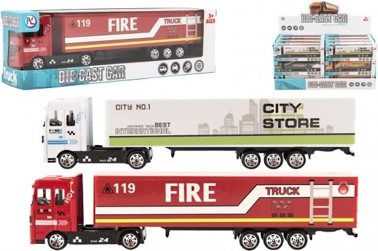 Lastbil med påhængsvogn – metalførerhus, friløb, 19 cm