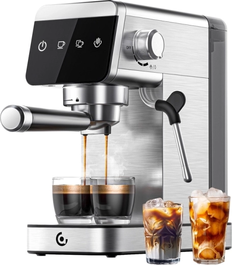 Amzchef espressomaskine med portafilter 20 bar, 1350 W, sølv
