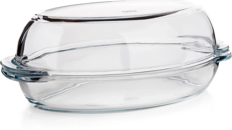 Ovalt glasfad med låg 4,6 l (2,8 + 1,8 l), 34 × 19,6 cm