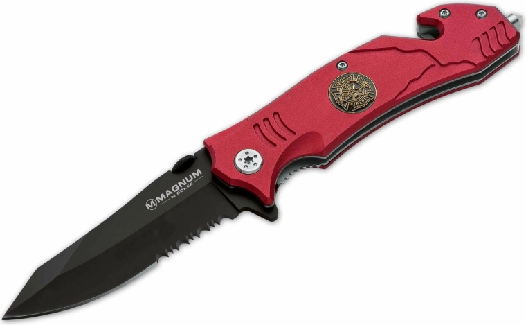 Magnum Fire Fighter redningskniv med assisteret åbning, rød aluminium, 8,3 cm
