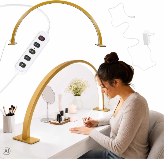 Gylden skyggefri LED kosmetisk bordlampe i bue til manicure