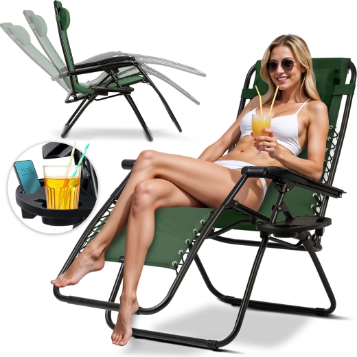 Sammenklappelig gravitetsliggestol til haven med pude Sofotel ChillWell, grøn