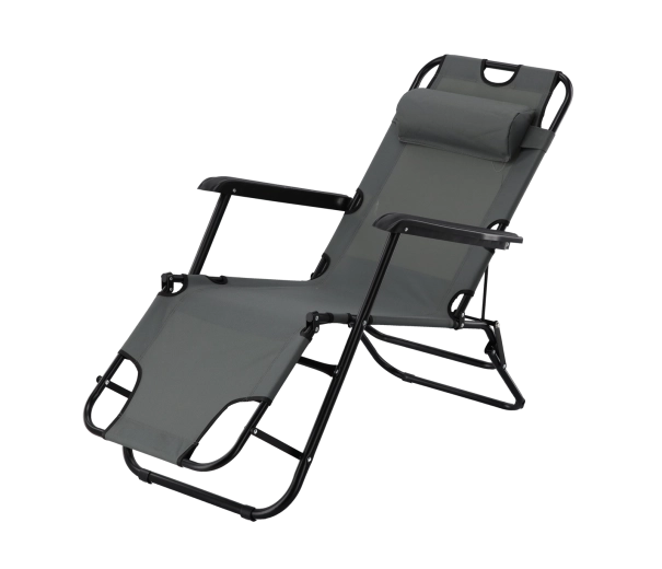 Sammenklappelig havestol med nakkestøtte, grå