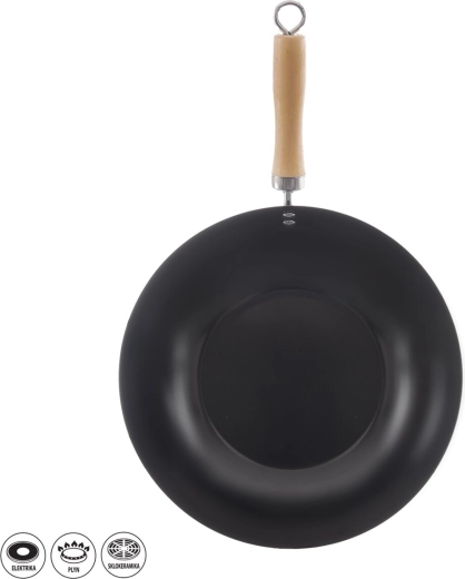 Wokpande 30 cm med træhåndtag