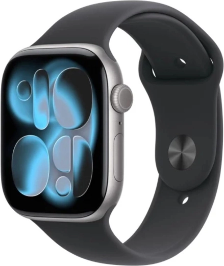 Apple Watch Series 11 GPS + Cellular 46 mm aluminium stjernelys grå med sort sportsrem M/L