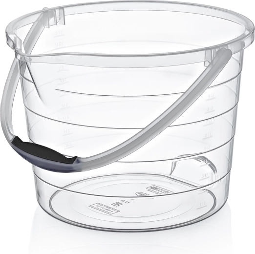 Gennemsigtig plastspand 10 l med måleskala og hældetud