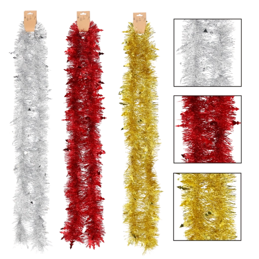 Julepyntet guirlande 2 m – rød, guldfarvet eller sølvfarvet