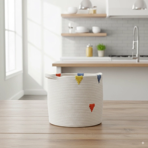 Tekstilkurv til vasketøj og legetøj 32 × 29 cm, hvid med farvet mønster