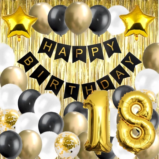 XXL sort-guld ballon­sæt til 18-års fødselsdag