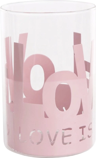Glaslygte Love i rosa metalholder
