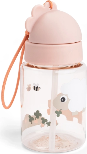 Done by Deer drikkeflaske med sugerør Tiny farm rosa 280 ml