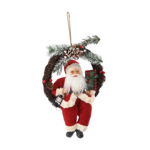 Juleophængt dekoration: Sankt Nikolaus i krans 30 cm - 1 stk.