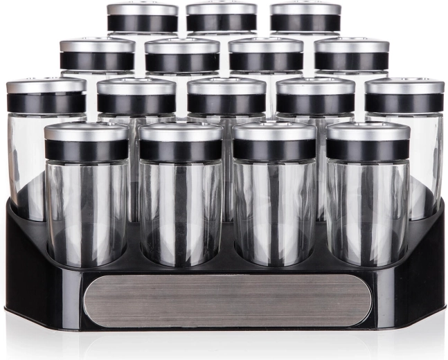 ALTIMA krydderisæt med stativ, 16 stk., glasdåser 95 ml med låg med 3 åbninger