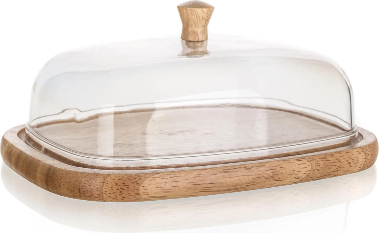Smørboks med træbakke og akryllåg BRILLANTE 17,4 × 12,4 × 6,2 cm