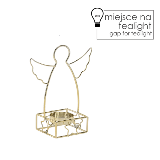 Guldfarvet metalstage formet som en engel til fyrfadslys