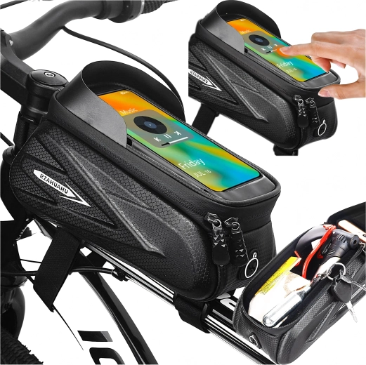Vandtæt cykelrammetaske med touch-venligt telefonetui