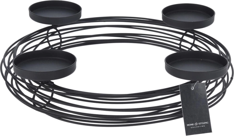 Metaltrådsstage til 4 lys, rund, sort