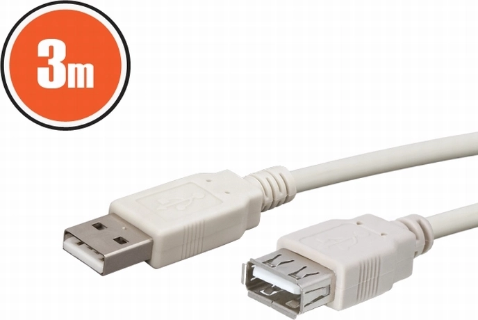 USB-forlængerkabel A, 3 m, hvidt
