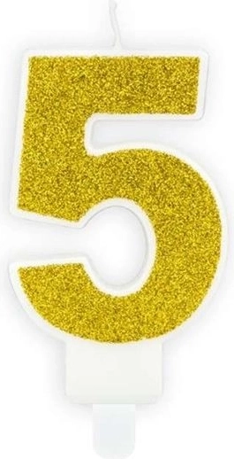 Fødselsdagslys tal 5, guld, 7 cm