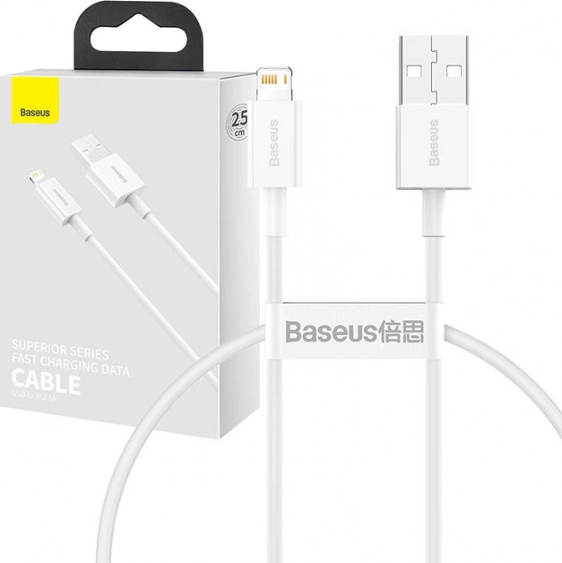 Baseus Superior USB–Lightning-kabel 0,25 m, 2,4 A (hvid)