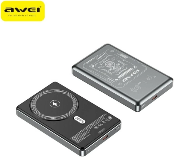 Awei MagSafe trådløs powerbank 10.000 mAh grå