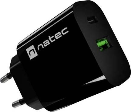 Natec Ribera netoplader 20 W, USB-A + USB-C, sort