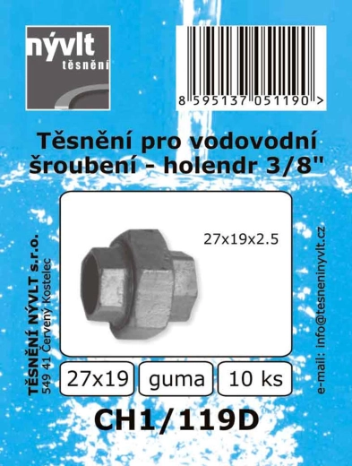 Pakning til vandkobling 3/8" 27 × 19 mm, EPDM (10 stk)