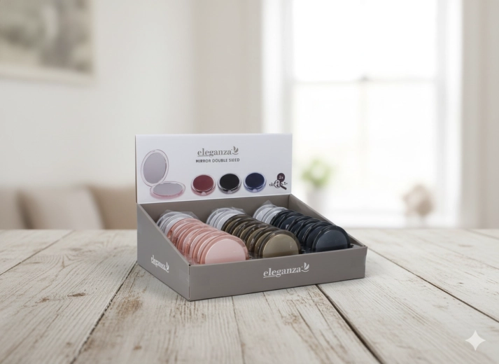 Sammenfoldeligt rundt lommespejl til makeup