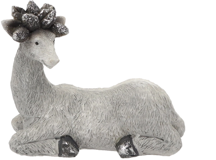 Grå liggende rensdyrfigur 17,5 × 8,5 × 15 cm