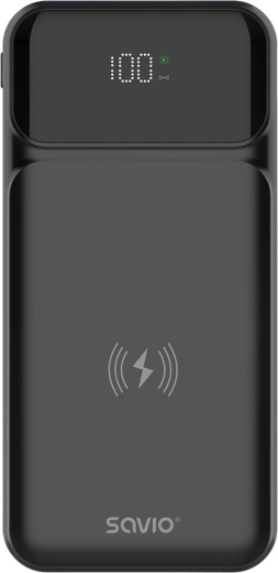 Trådløs powerbank Savio 10.000 mAh med Qi og 20 W