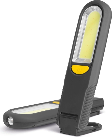 Magnetisk arbejdslygte med COB- og SMD-LED, krog og advarselslys