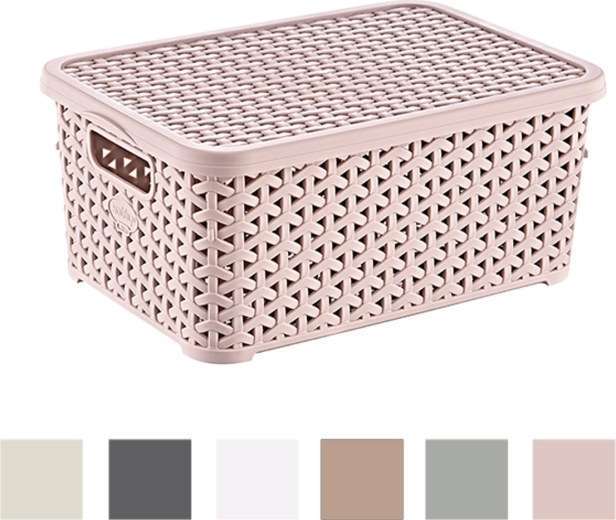 Plastikkurv med låg 6 l i rattan-look