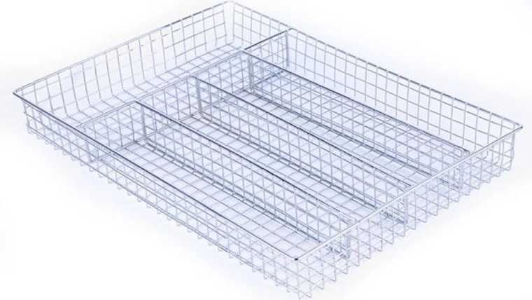 Trådbestikbakke med 5 rum, forkromet metal 25,8 × 36,5 × 4,4 cm